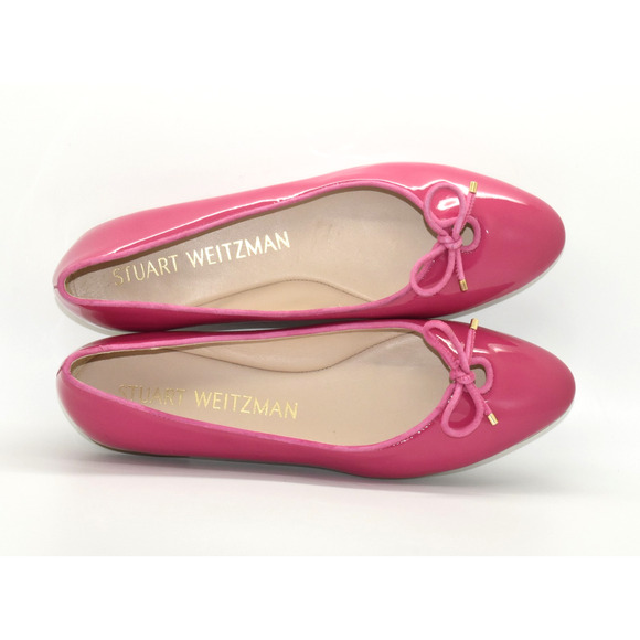 A7 NEW STUART WEITZMAN Hot Pink Patent Leather Gabby Ballet Flat Shoes Size 9.5B - Picture 1 of 6